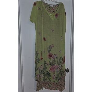 Lola P Dress Womens L Green Boho Whimsical Fairycore Layered‎ Floral Y2K